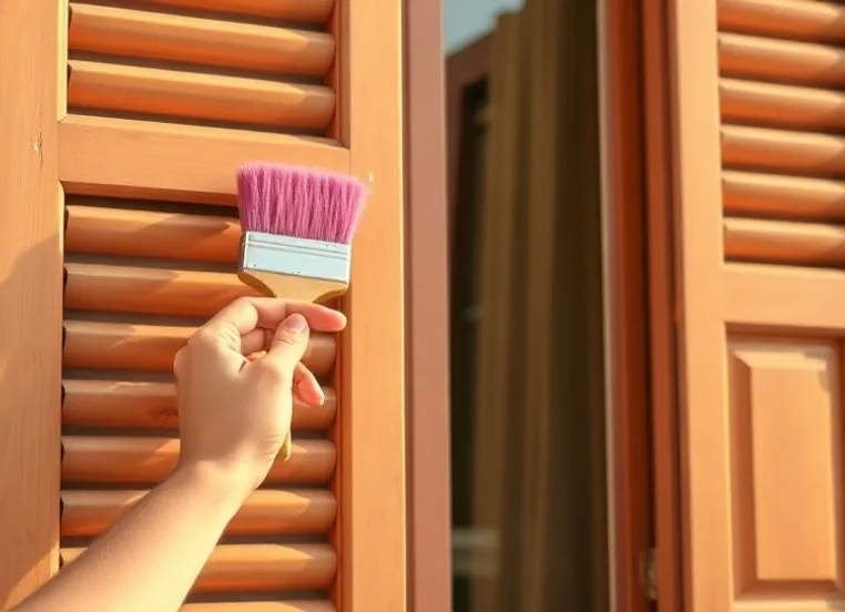 Mise en peinture au pinceau de volets et d'encadrements en bois