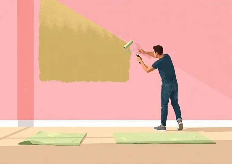 Peintre appliquant la peinture au rouleau sur un mur de salon